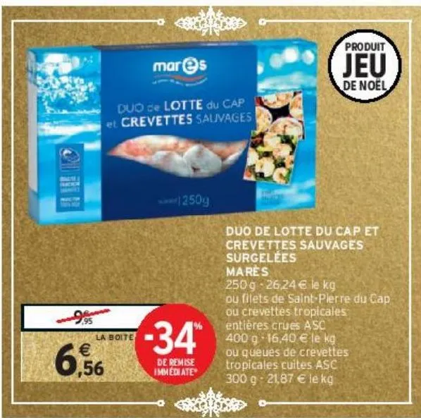 duo de lotte du cap et crevettes sauvages surgelées marès