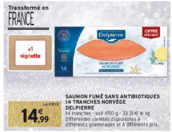 SAUMON FUMÉ SANS ANTIBIOTIQUES 14 TRANCHES NORVÈGE DELPIERRE