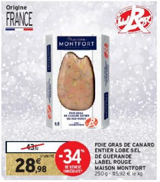 FOIE GRAS DE CANARD ENTIER LOBE SEL DE GUERANDE LABEL ROUGE MAISON MONTFORT