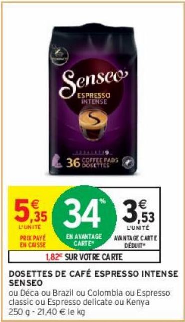 DOSETTES DE CAFÉ ESPRESSO INTENSE SENSEO