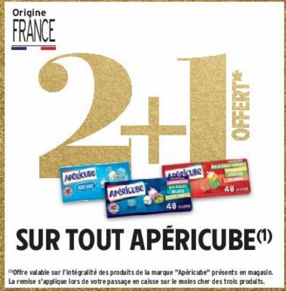 2+1 OFFERT SUR TOUT APÉRICUBE