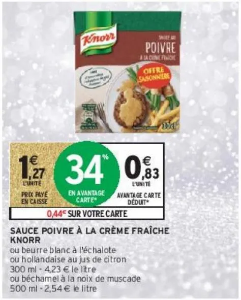 sauce poivre à la crème fraîche knorr