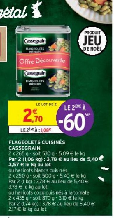 FLAGEOLETS CUISINÉS CASSEGRAIN