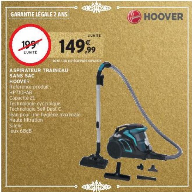 ASPIRATEUR TRAINEAU SANS SAC HOOVER