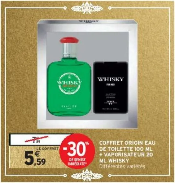 coffret origin eau de toilette 100 ml + vaporisateur 20 ml whisky