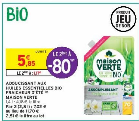 ADOUCISSANT AUX HUILES ESSENTIELLES BIO FRAICHEUR D'ÉTÉ (b) MAISON VERTE