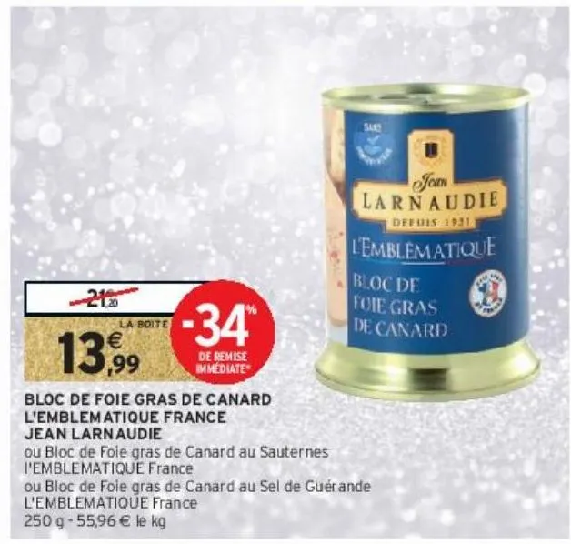 bloc de foie gras de canard l'emblematique france jean larnaudie