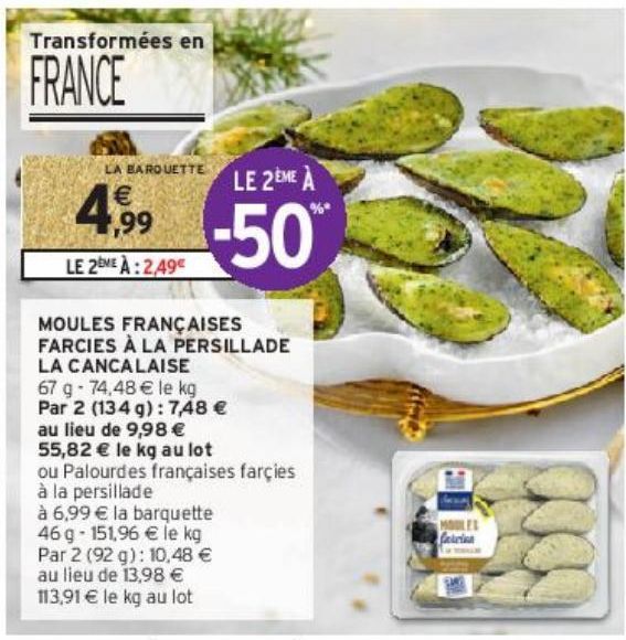 MOULES FRANÇAISES FARCIES À LA PERSILLADE LA CANCALAISE