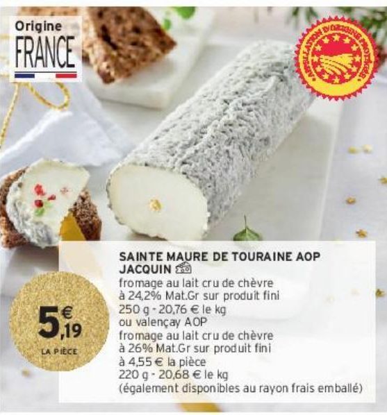 SAINTE MAURE DE TOURAINE AOP JACQUIN