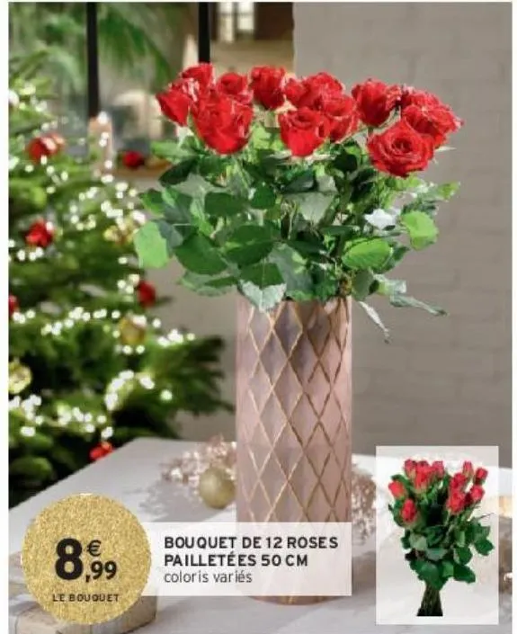 bouquet de 12 roses pailletées 50 cm