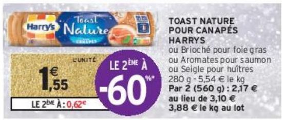 TOAST NATURE POUR CANAPÉS HARRYS