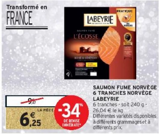 SAUMON FUME NORVÈGE 6 TRANCHES NORVÈGE LABEYRIE