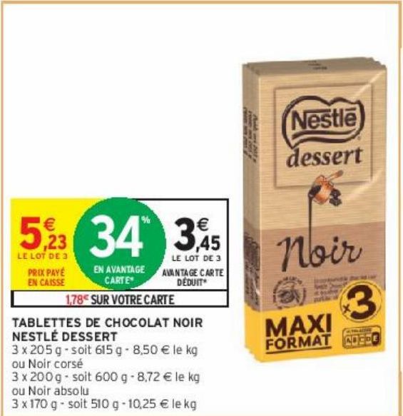 TABLETTES DE CHOCOLAT NOIR NESTLÉ DESSERT