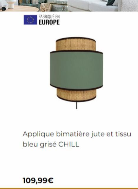 FABRIQUÉ EN EUROPE  Applique bimatière jute et tissu bleu grisé CHILL  109,99€ 