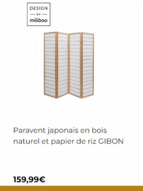 DESIGN -BY  miliboo  159,99€  Paravent japonais en bois naturel et papier de riz GIBON  