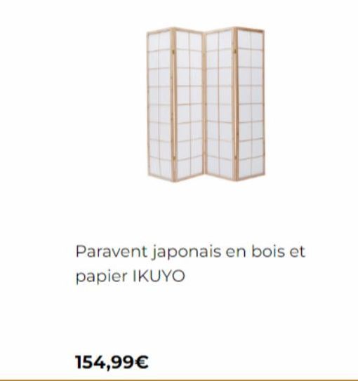 Paravent japonais en bois et papier IKUYO  154,99€ 