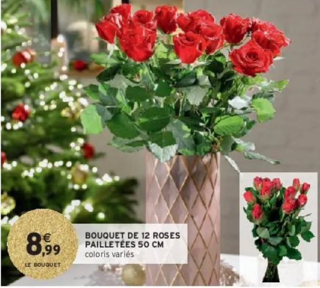 bouquet de 12 roses pailletées 50 cm