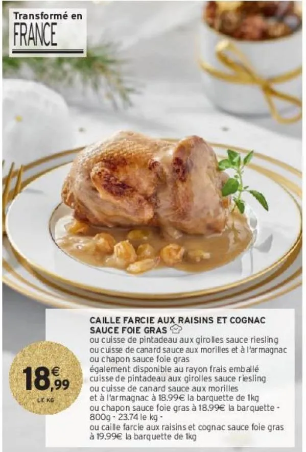 caille farcie aux raisins et cognac sauce foie gras