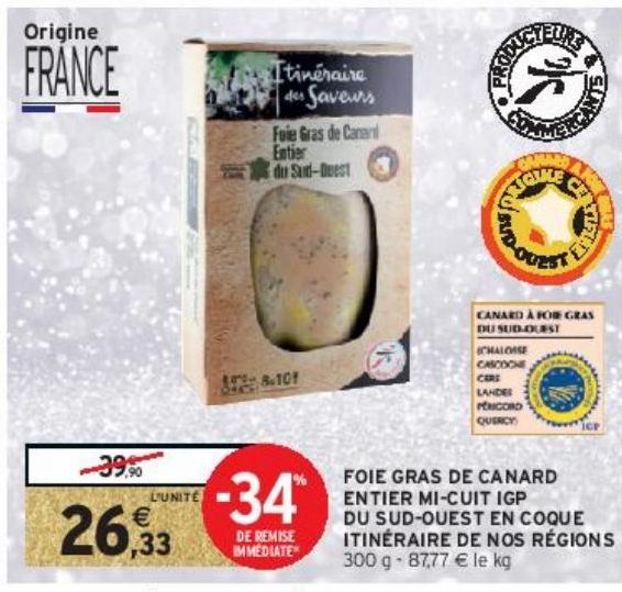 FOIE GRAS DE CANARD ENTIER MI-CUIT IGP DU SUD-OUEST EN COQUE ITINÉRAIRE DE NOS RÉGIONS