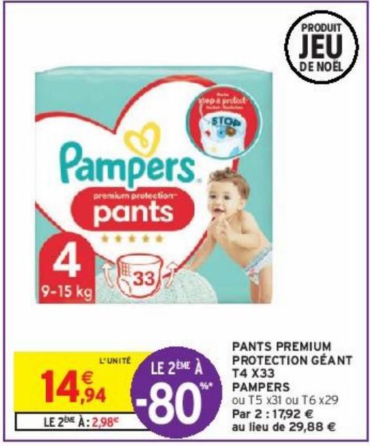 PANTS PREMIUM PROTECTION GÉANT T4 X33 PAMPERS