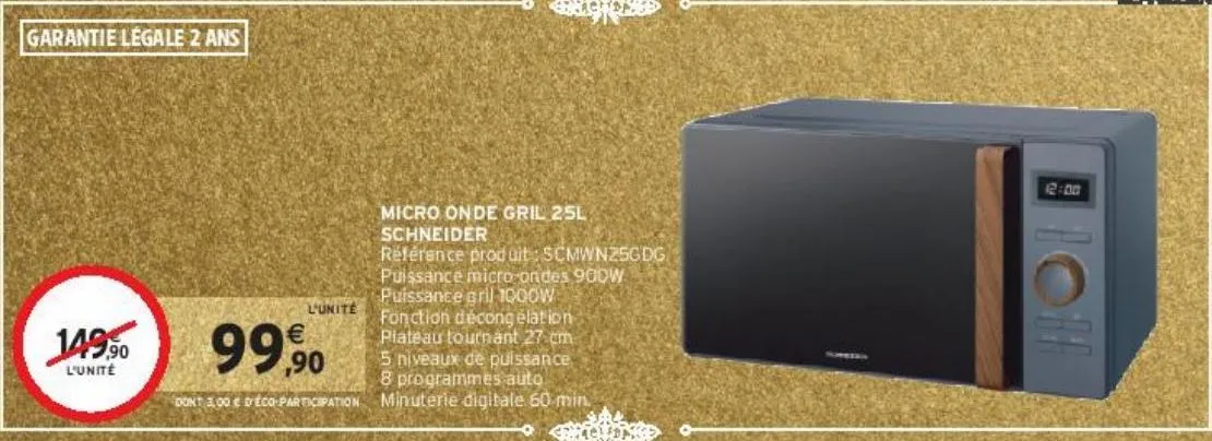 micro onde gril 25l schneider