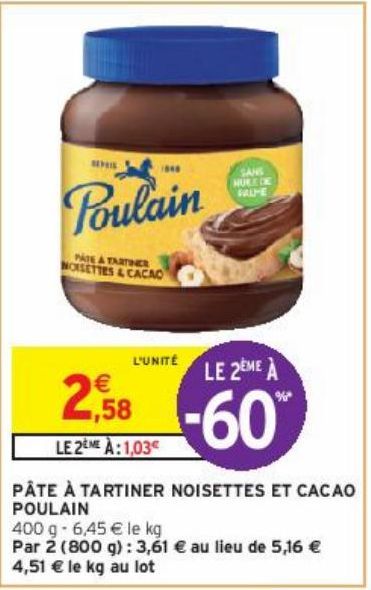 PÂTE À TARTINER NOISETTES ET CACAO POULAIN