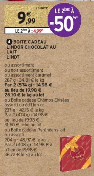 BOITE CADEAU LINDOR CHOCOLAT AU LAIT LINDT