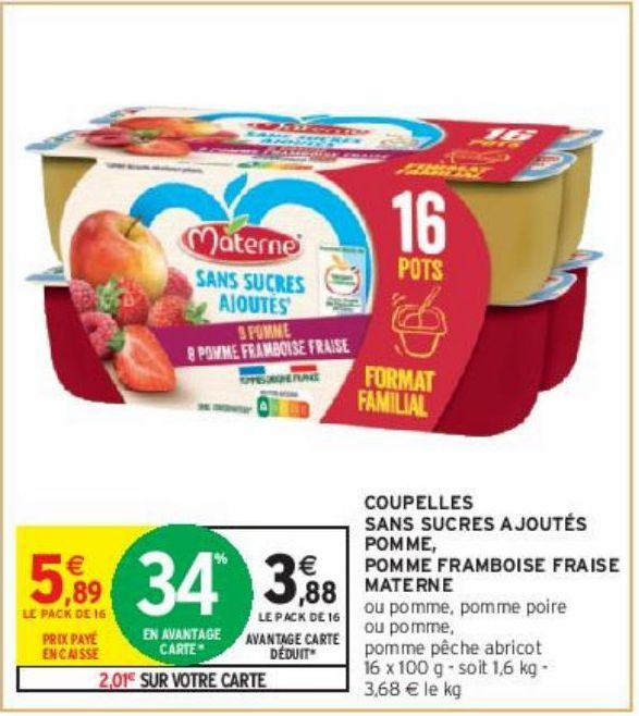 COUPELLES SANS SUCRES AJOUTÉS POMME, POMME FRAMBOISE FRAISE MATERNE