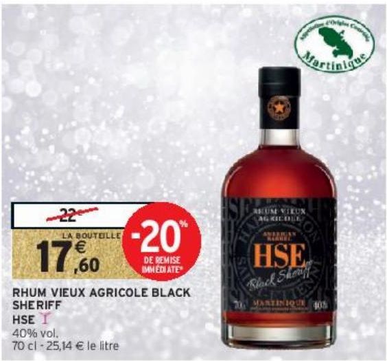 RHUM VIEUX AGRICOLE BLACK SHERIFF HSE