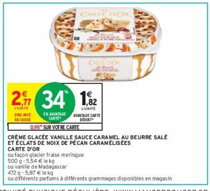 crème glacée vanille sauce caramel au beurre salé et éclats de noix de pécan caramélisées carte d'or