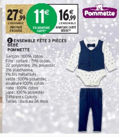 ENSEMBLE FÊTE 3 PIÈCES BÉBÉ POMMETTE