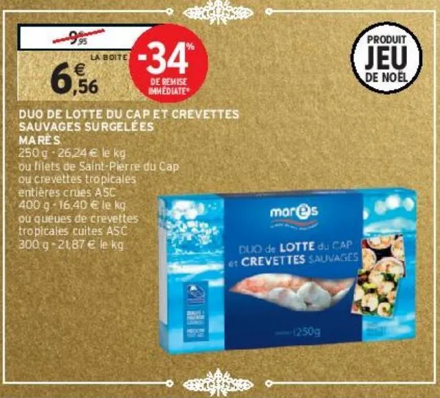 duo de lotte du cap et crevettes sauvages surgelées marès 