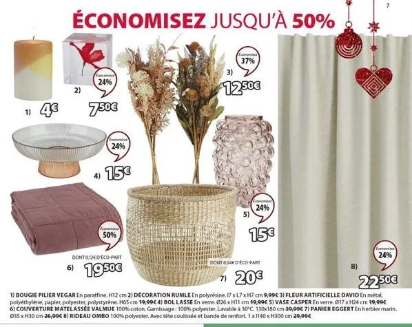 1) 4€  économisez jusqu'à 50%  2)  commiser  24%  dont 0,12ed'eco-part  6) 1950€  750€  economiser  24%  15€  economise  50%  37%  3)  $12.50€  5)  conoman  24%  15€  dont 0,04€ d'éco-part  7) 20€  no