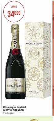 L'UNITE  34€99  MOET  CAPAUN  MOET & CHANDOS  IMPERIAL  Champagne Impérial MOET & CHANDON 75 cl + étai  www  MOET & CHANDON  MOET & CHANDON 