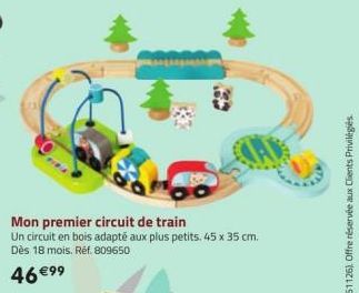 Mon premier circuit de train Un circuit en bois adapté aux plus petits. 45 x 35 cm. Dès 18 mois. Réf. 809650  46 €99 