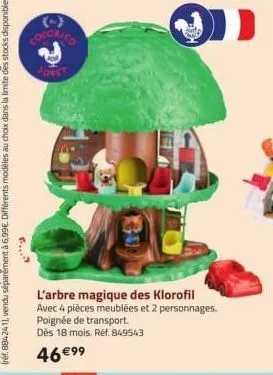f.....  (-)  cocorico  130  l'arbre magique des klorofil  avec 4 pièces meublées et 2 personnages.  poignée de transport.  dès 18 mois. réf. 849543  46 €⁹⁹  j 