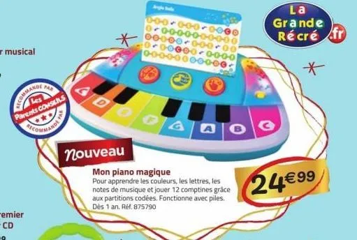 par  licommande  parents conseils  nouveau  000-000-000 000000  0-00000-0000  000  000-00  00000  aao  mon piano magique  pour apprendre les couleurs, les lettres, les notes de musique et jouer 12 com