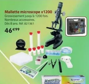 mallette microscope x1200 grossissement jusqu'à 1200 fois. nombreux accessoires. dès 8 ans. réf. 821361  46 €9⁹9  kagrala 