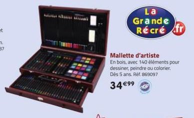 sina mu  Mallette d'artiste  En bois, avec 140 éléments pour dessiner, peindre ou colorier. Dès 5 ans. Réf. 869097  34 €99  La  Grande Récré fr 