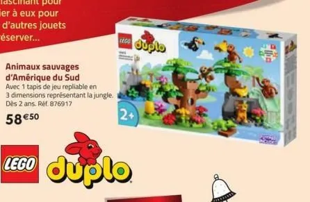 animaux sauvages d'amérique du sud  avec 1 tapis de jeu repliable en 3 dimensions représentant la jungle. dès 2 ans. réf. 876917  58 €50  lego duplo  lego juplo  2+  frams 