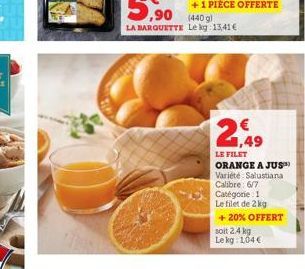 21,49  LE FILET  ORANGE A JUS™  Variété Salustiana  Calibre: 6/7  Catégorie 1  Le filet de 2 kg  + 20% OFFERT  soit 2.4 kg Lekg 104€ 