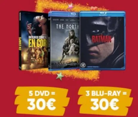 en corps  intilim decodric  en cor  the north  5 dvd=  30€  batman  3 blu-ray =  30€ 
