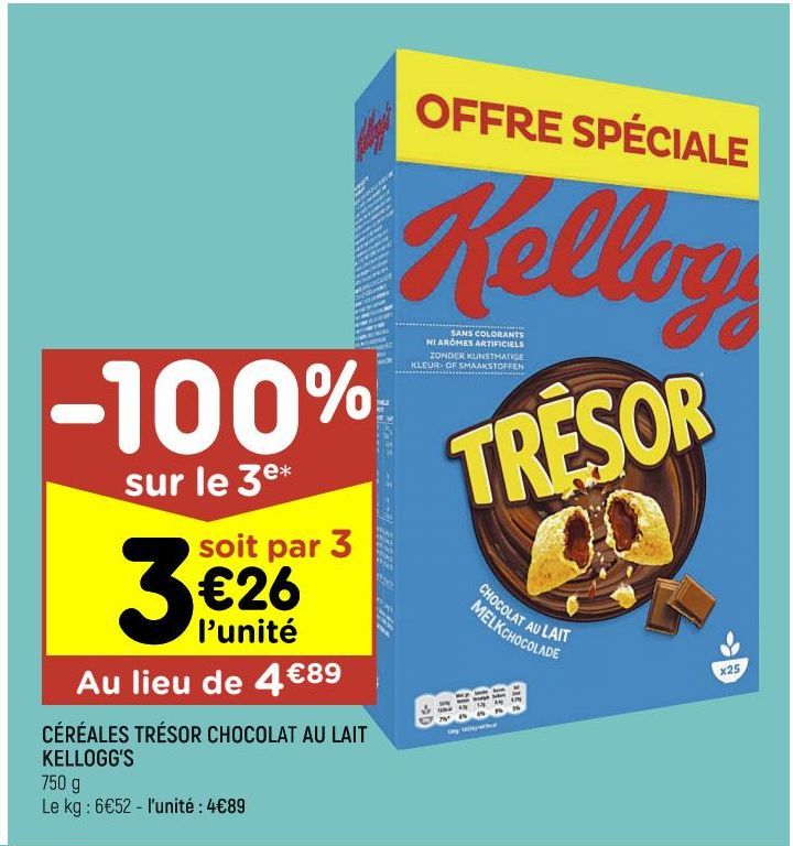 céréales trésor chocolat au lait Kellogg's
