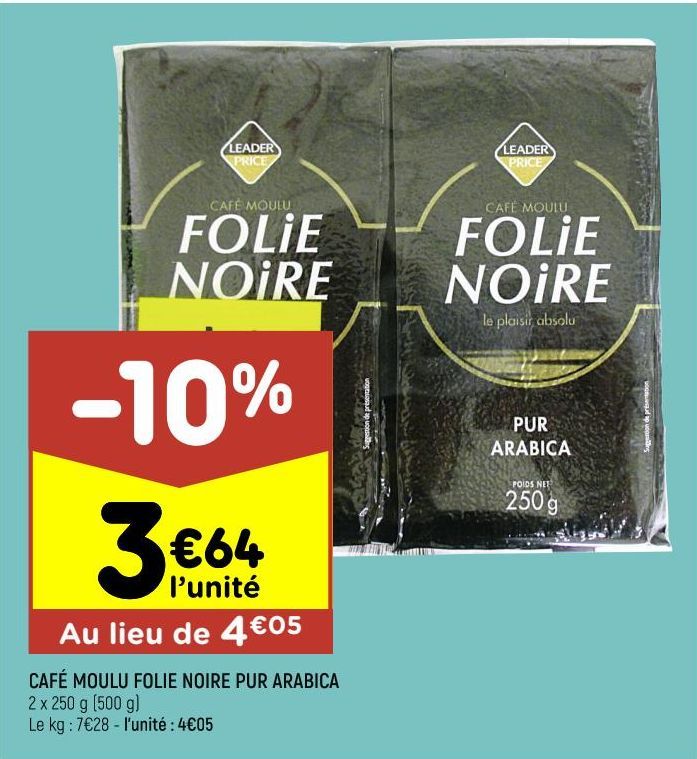 café moulu folie noire pur arabica