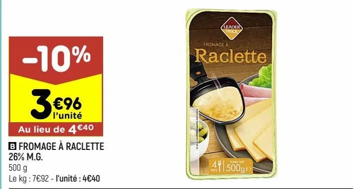 fromage à raclette 26% m.g.