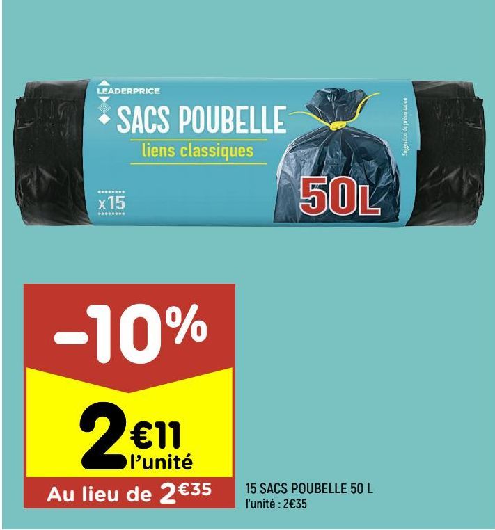 15 sacs poubelles 50L