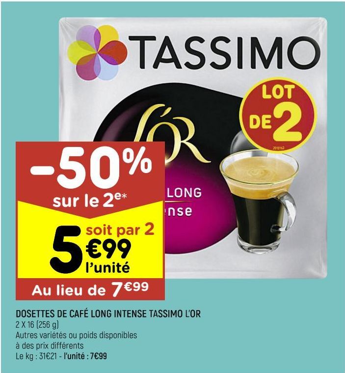 dosettes de café long intense Tassimo l'or