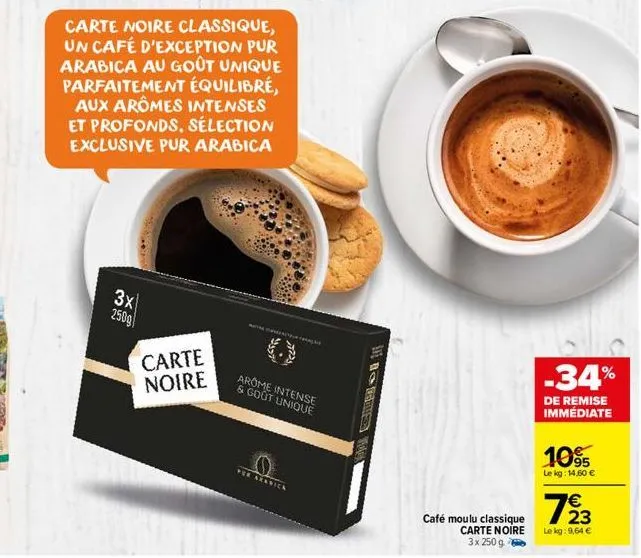 3x 250g  carte noire classique, un café d'exception pur arabica au goût unique parfaitement équilibré, aux arômes intenses et profonds. sélection exclusive pur arabica  carte noire  77723  arome inten