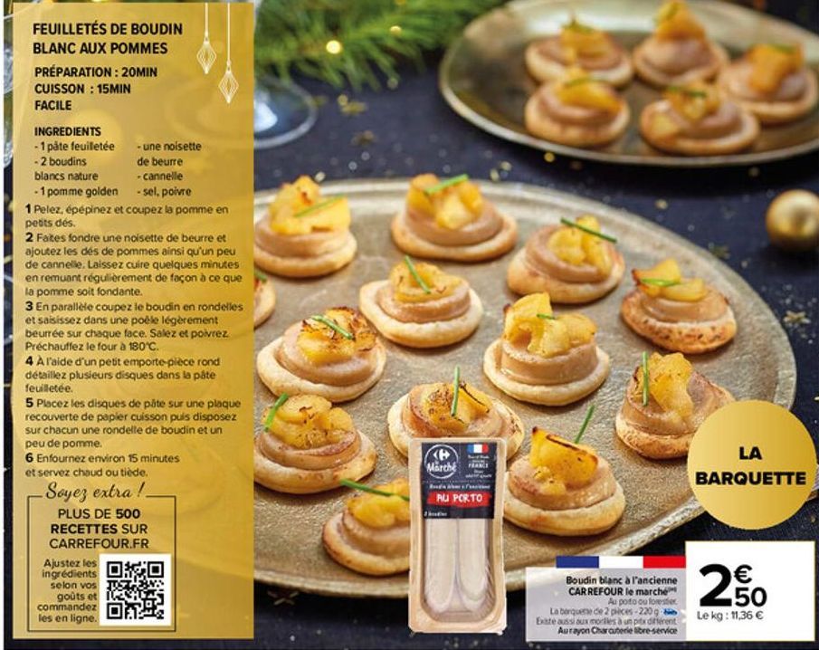 FEUILLETÉS DE BOUDIN  BLANC AUX POMMES  PRÉPARATION : 20MIN CUISSON : 15MIN FACILE  INGREDIENTS  -1 pâte feuilletée  - une noisette  de beurre  - 2 boudins blancs nature  -cannelle  -1 pomme golden  -