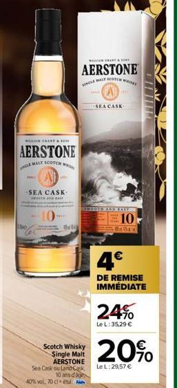 WILLIAM GRANT to  AERSTONE LE MALT SCOTCH W  SINCE  -SEA CASK  WTH AND  ***  Belg  40% val, 70 cl é  Scotch Whisky Single Malt AERSTONE  Sea Cask ou Land Cak  10 ans dage  WILLEN BRANTE  AERSTONE SING